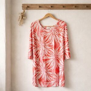 Jean-Pierre Klifa Tunic Dress Women XL Pink Orange Floral‎ 3/4 Sleeve Excellent